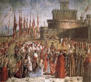 CARPACCIO, Vittore Scenes from the Life of St Ursula:The Pilgrims are met by Pope Cyriacus in front of the Walls of Rome oil painting